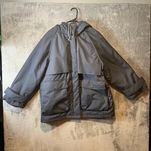 Nap Hooded Drawstring Parka Grey Duck Down Size Medium Hazel Blue Comfort Casual